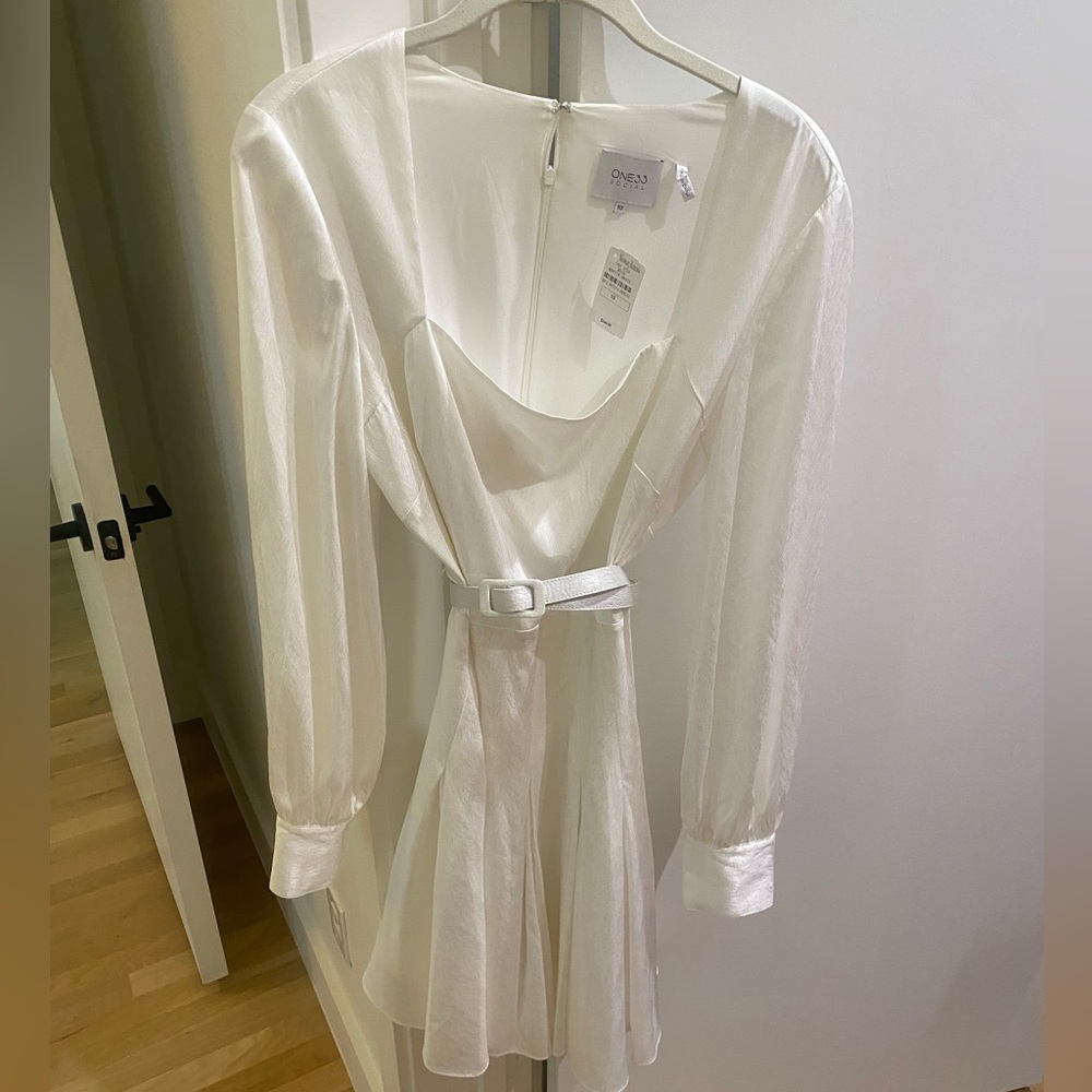 NWT One 33 Social White square neck satin dress